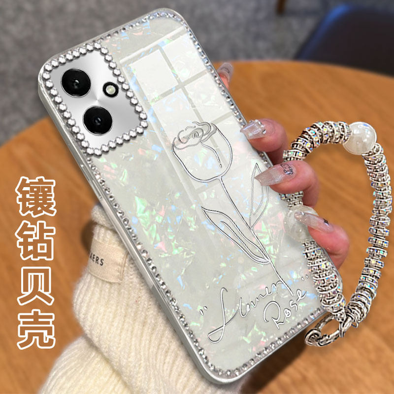 水钻镶钻贝壳纹适用荣耀400手机壳全包x10高级感300外壳80GT/2025年20青春版防摔80se女款30s新款300Pro网红