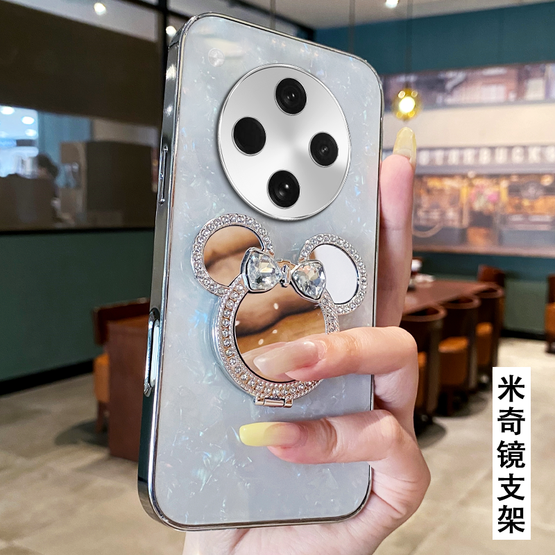 卡通贝壳镜子支架适用OPPOFindX8S手机壳女款A6s全包A6s外壳3/2025年10新款9S防摔A1网红A5保护套14高级感10+