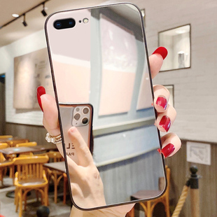 ins超火八 7p硅胶8p夏天i8带挂绳7s手机套女款 补妆镜子玻璃镜面适用iphone苹果7PLUS ip8PLUS手机壳女2021新款