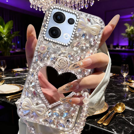 高端镶钻带镜子适用OPPOReno13手机壳保护套12防摔 6 +结婚15外壳Z全包9满钻7女款8+过年15新年RENO6PRO新品3