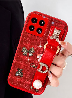 针织布艺小香风适用小米14手机壳毛绒Note12Pro硅胶12+喜庆15女款17max小众13x外壳15s红色6X防摔cc9e全包10s