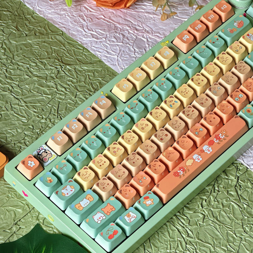 柑橘熊熊键帽PBT热升华机械键盘键帽原创mao高度少女可爱键帽礼物