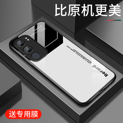 适用vivoy50i手机壳新款y50i创意简约玻璃硬壳保护套男女款VIVO字母镜头全包防摔软壳V2443A高级网红超薄外壳