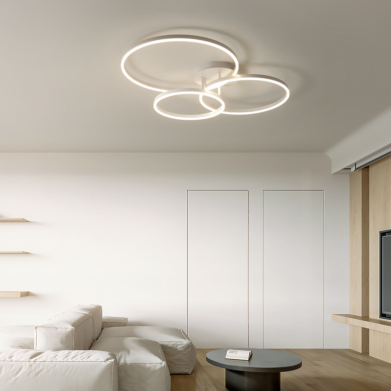 新客厅吸顶灯简约灯具三个圈吊灯后现代大厅圈圈灯极简客厅白色主