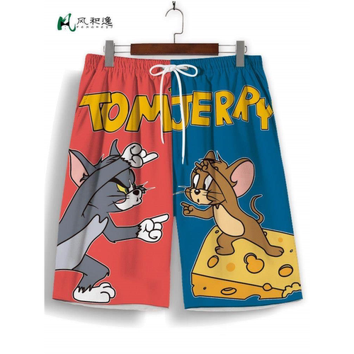 猫和老鼠短裤男士夏季薄款五分裤子居家休闲裤大码睡裤沙滩裤速干