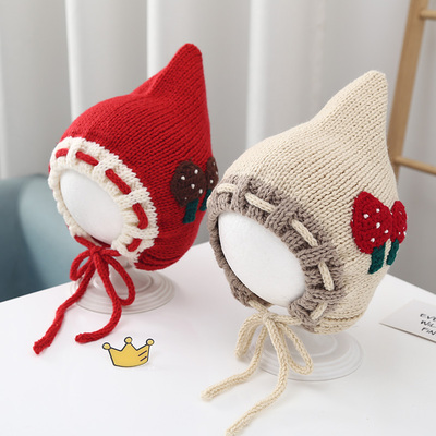 婴儿帽子秋冬季女宝宝护耳毛线帽