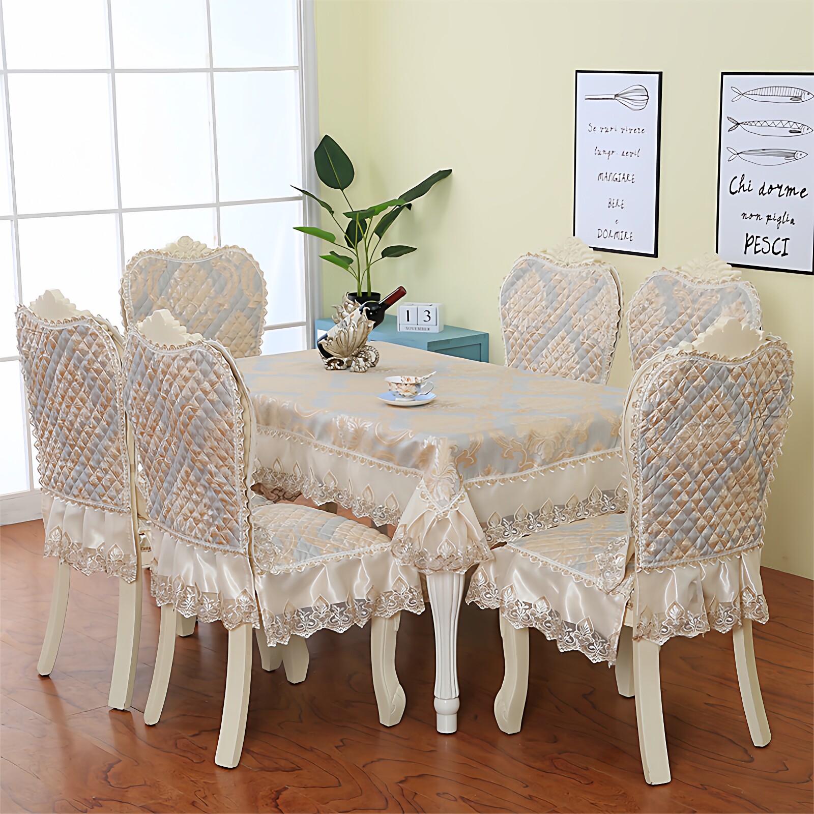 欧式提花蕾丝通用加大餐椅垫套装餐厅椅子套罩餐桌椅套长方形桌布