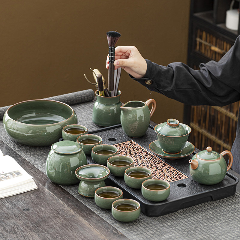 琨德2024新款哥窑茶具套装家用办公室高档中式陶瓷泡茶壶功夫茶杯