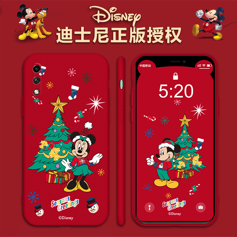 迪士尼适用于华为荣耀9x手机圣诞款honor8x液态硅胶9xpro全包边防摔红色软壳情侣女款可爱米奇男新款网红外壳