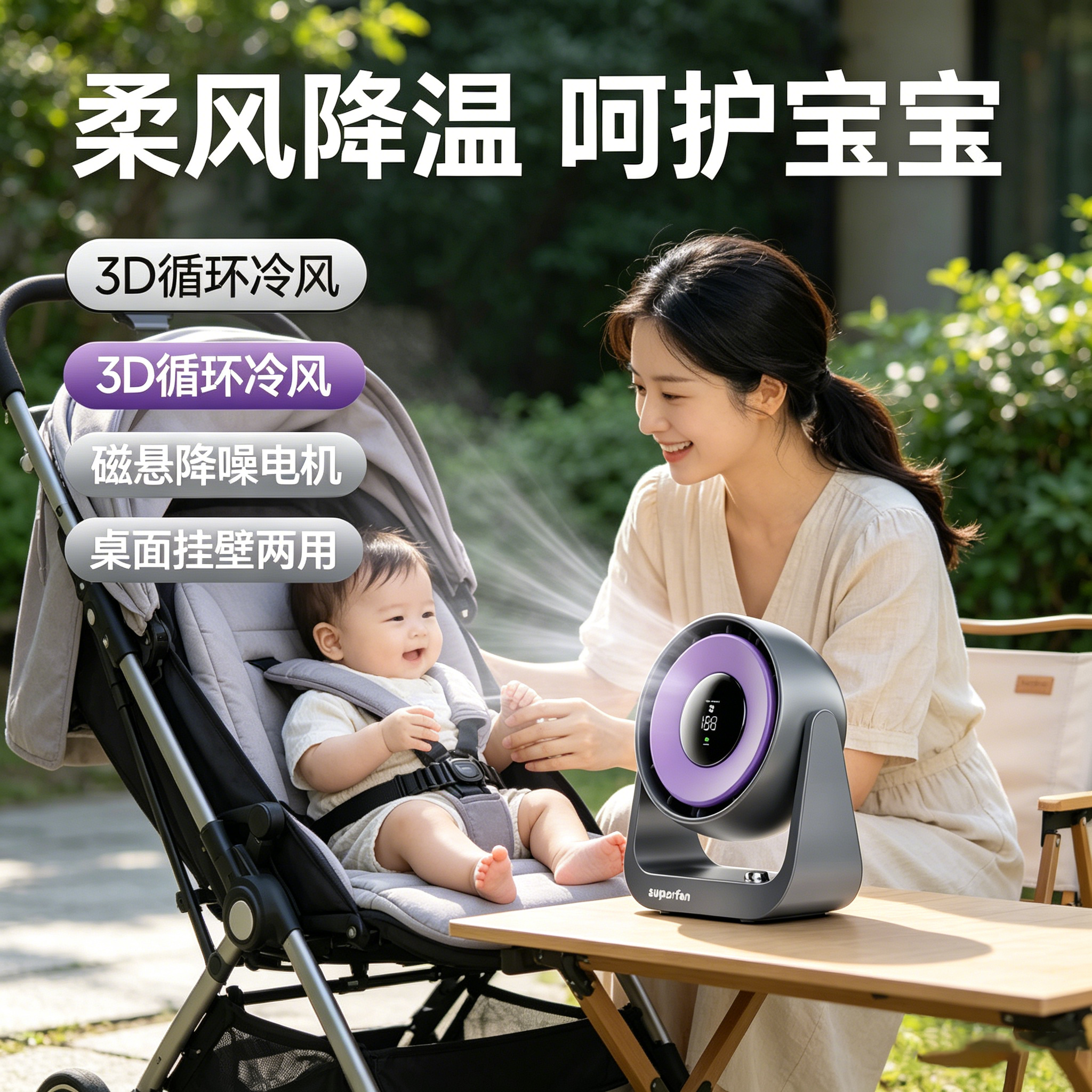 2026新款桌面小风扇静音家用超大风力厨房母婴专用风扇户外小巧