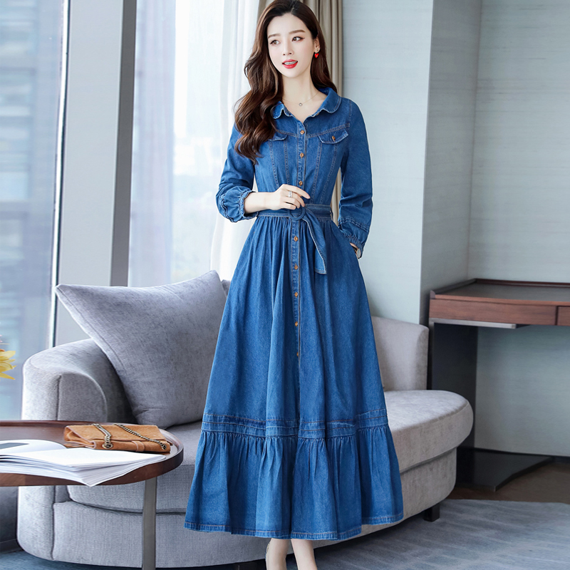 衬衫过膝牛仔新款韩版长裙子