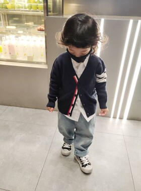 2024秋冬新款中性儿童男女童开衫纯色灰色长袖V字领针织休闲毛衣