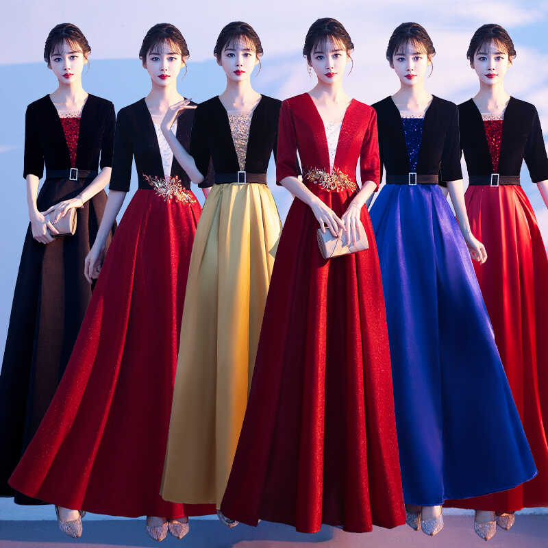 大合唱团演出服装女长裙法式指挥晚礼服年会主持人气质表演服套装