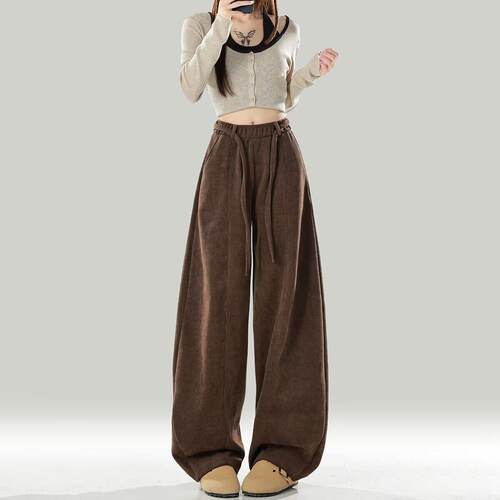 美拉德高腰垂感宽松显瘦阔腿裤