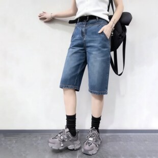 中裤 2026夏季 高腰宽松清凉时尚 女大码 蓝色显瘦显腿长牛仔五分短裤