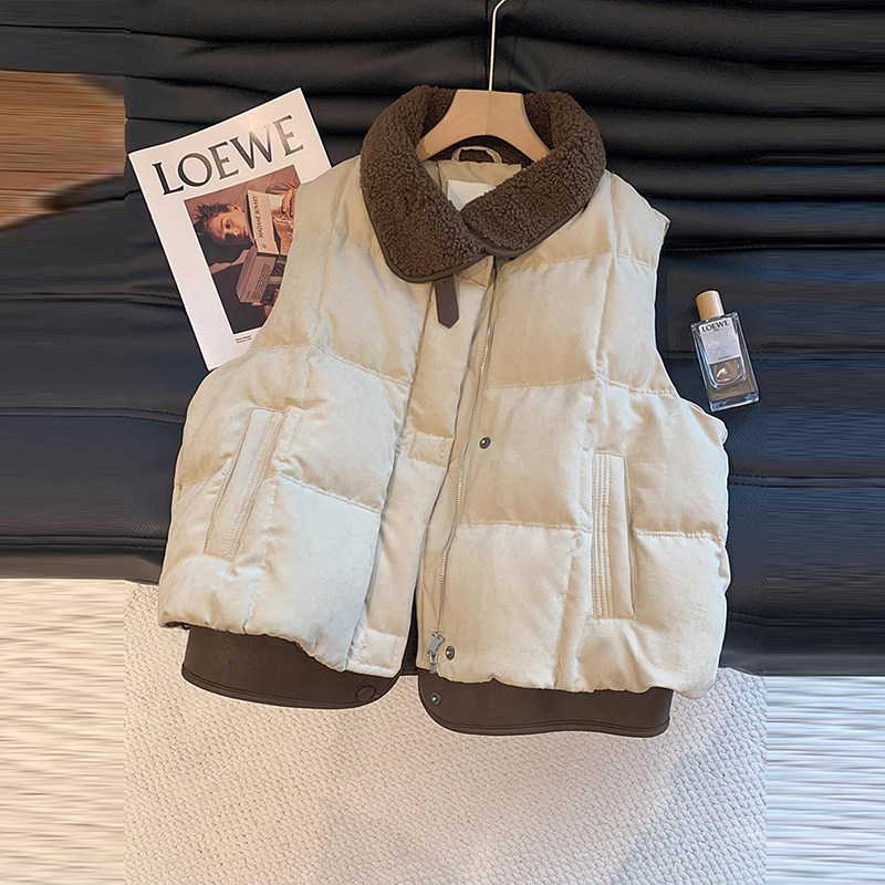 复古撞色拼接假两件马甲女2025冬季新款大码女装保暖叠穿坎肩外套