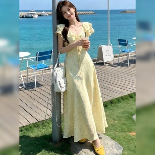 夏季法式甜美碎花大码连衣裙