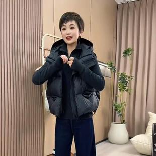 连帽短款灰色羽绒棉马甲女款秋冬2025新款爆外穿马夹坎肩无袖外套