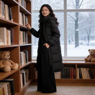长款过膝加厚羽绒棉服女2025冬季新款大码女装韩版中戏连帽厚外套