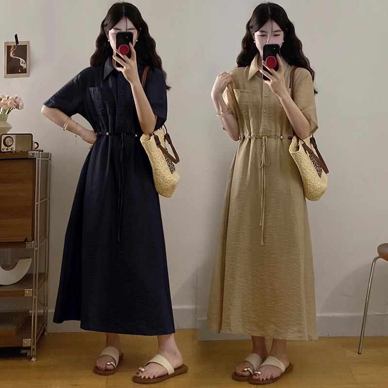 大码休闲法式连衣裙女夏季衬衫裙