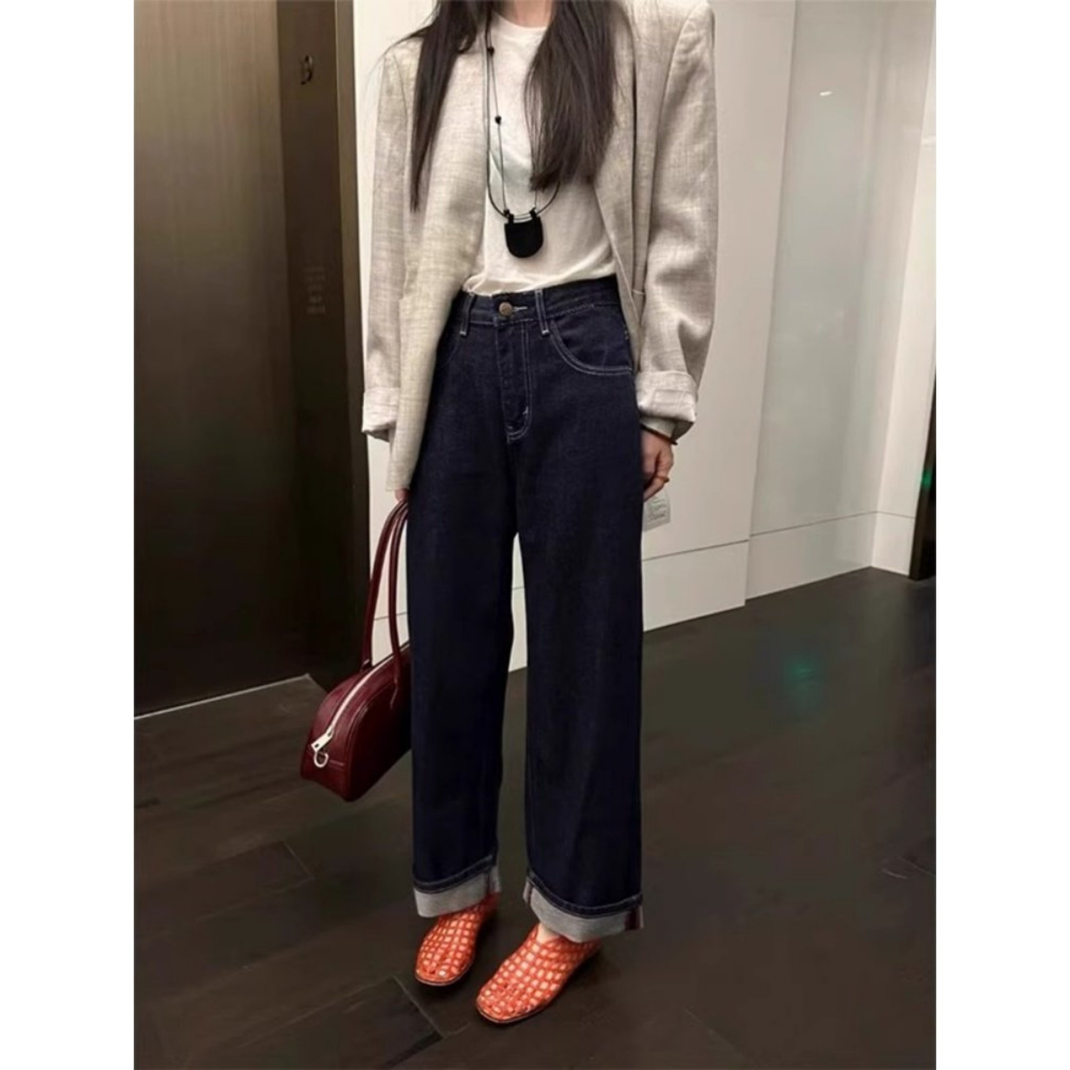 设计感阔腿牛仔裤女大码女装高腰显瘦宽松梨型身材遮胯宽直筒裤子,女装/女士精品,牛仔裤,淘宝优惠券,粉丝福利购,淘宝优惠卷