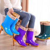 加绒内胆可拆卸防滑水鞋 时尚 女雨靴厚底短筒雨鞋 保暖中筒水靴成人