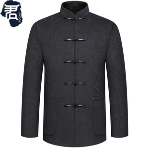 羊毛呢子唐装男士中山装中式华服爸爸装礼服爷爷老人衣服秋冬外套