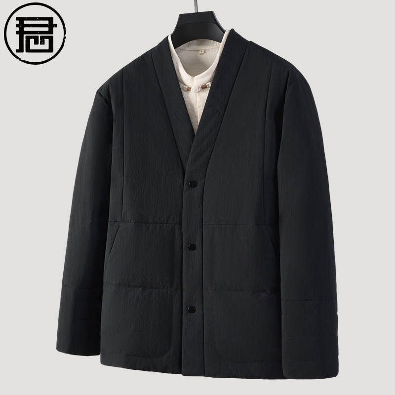国风羽绒服男冬季外套禅意V领