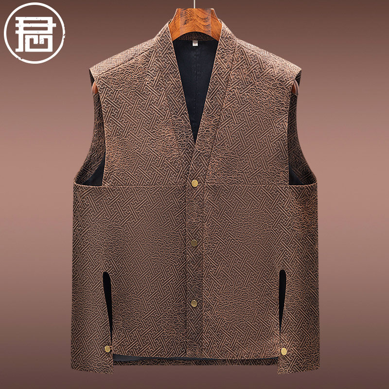 新款香云纱男装秋季马甲中青年真丝V领外穿马夹中国风男装国潮,男装,常规马甲,淘宝优惠券,粉丝福利购,淘宝优惠卷