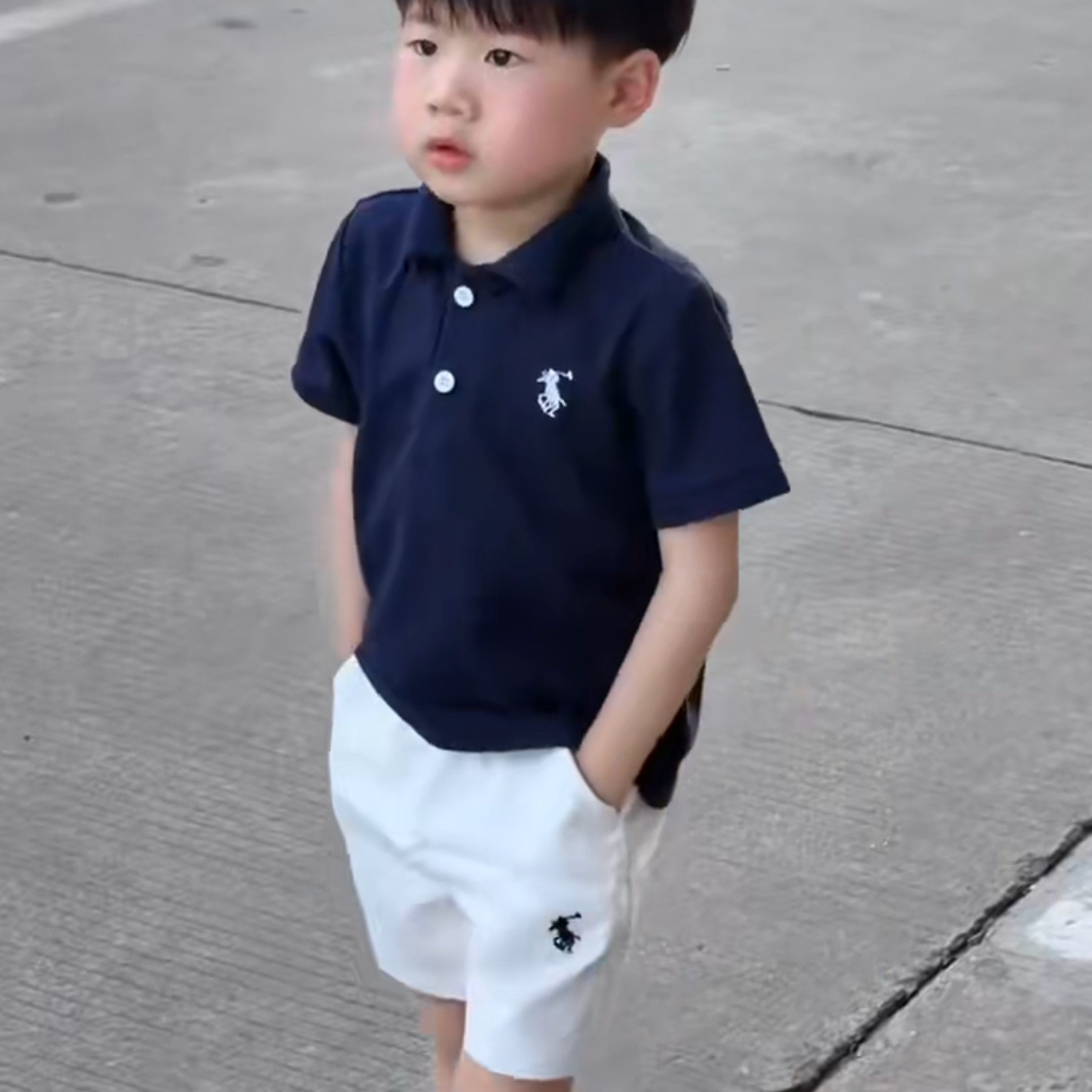 童装男童夏装纯色翻领短袖套装夏儿童POLO衫