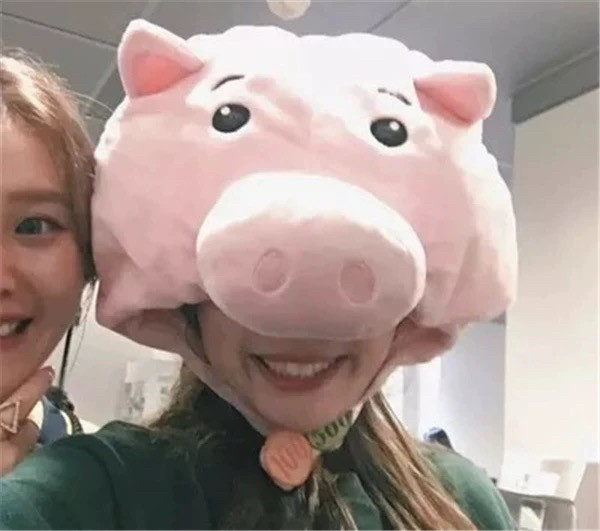韩版ins毛绒少女心可爱卡通软萌同学粉色猪猪头套睡帽子拍照道具
