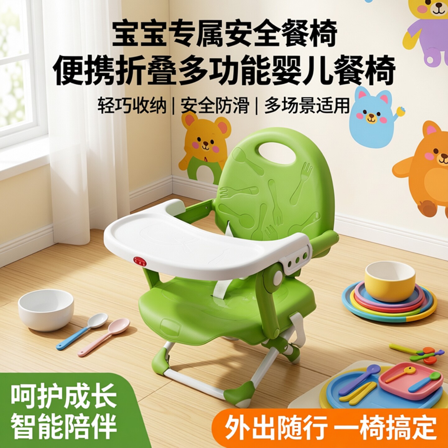宝宝餐椅婴儿吃饭椅餐桌椅儿童便携式学座椅可折叠外出多功能bb凳