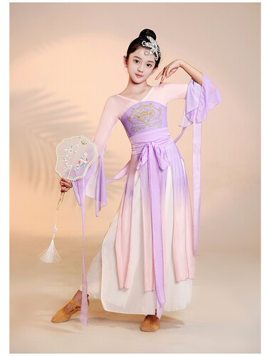 儿童古典舞演出服扇子练功服三月三六一中国舞练功服飘逸女童纱衣