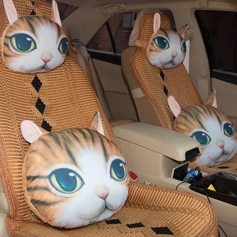 3D猫咪汽车抱枕头枕卡通抱枕沙发靠垫办公室靠枕车用腰靠头枕一对