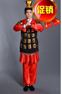 新款成人兵马俑影视演出儿童古装盔甲武士古典舞蹈服装红色古兵服