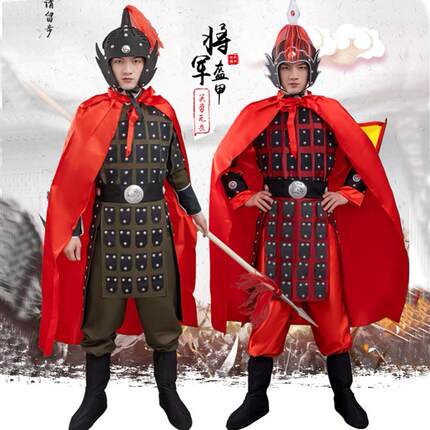 将军盔甲表演服战服古代士兵演出服满江红服花木兰服装儿童士兵服