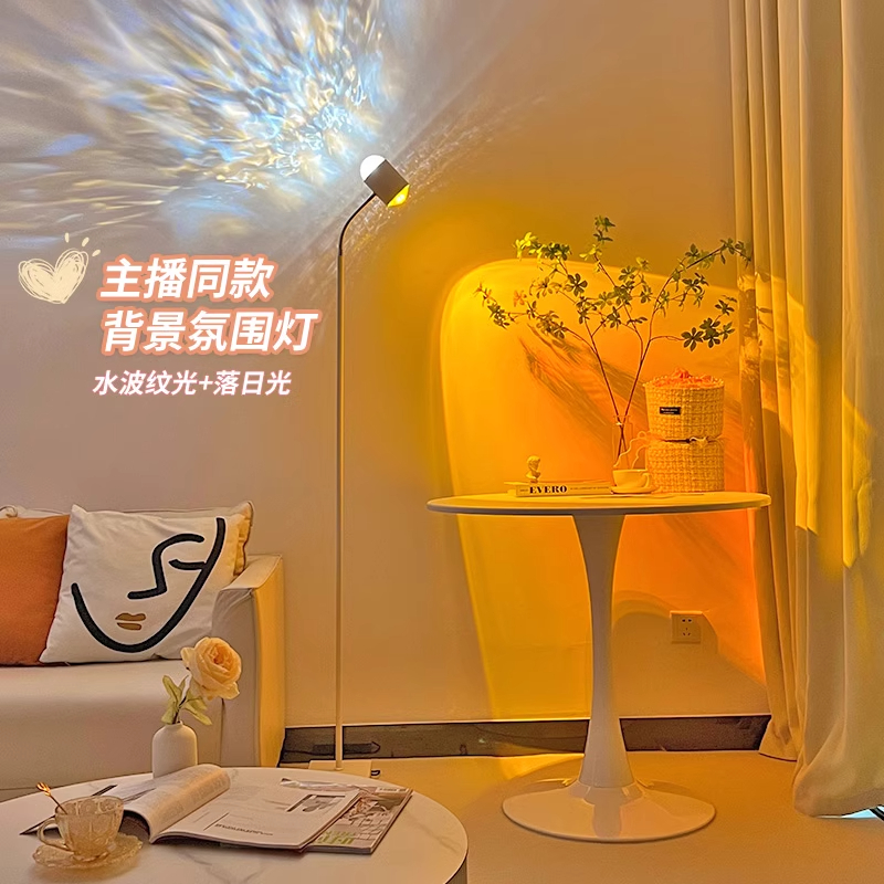 水波纹氛围灯网红日落高级感双头落地直播间背景美容院卧室落日灯