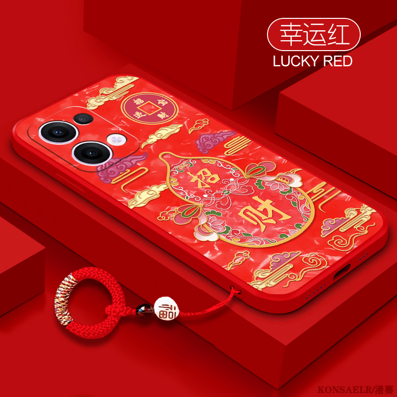 适用opporeno13手机壳12葫芦红色10本命年Reno9招财进宝reno8新年款reno7全包9pro+液态硅胶OPPOreno11防摔套