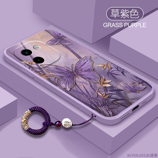 适用vivoy200手机壳新款 y100i镜头全包y77e防摔y76s创意y70s液态硅胶y78高级感y55s竹墨蝴蝶y53s带挂绳保护套