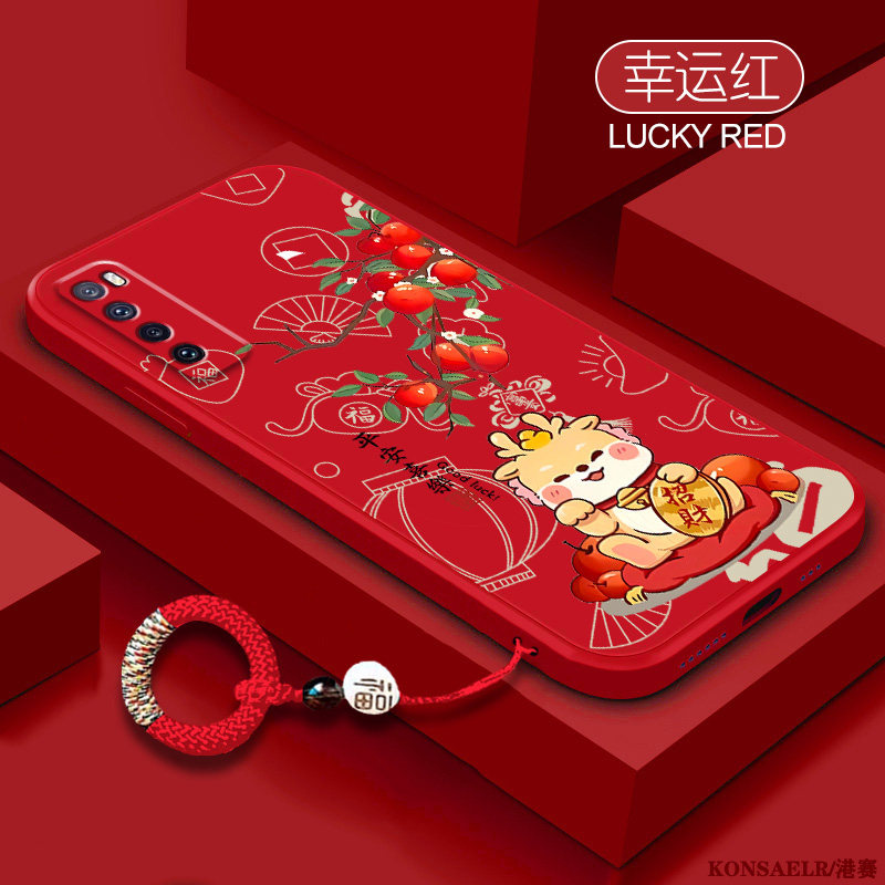 适用华为nova7手机壳事事如意龙年nova8pro液态硅胶nova7se新年红nova6全包防摔6SE带挂绳华为nova7pro保护套