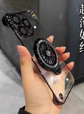 电镀无边框适用iphoen15pro手机壳苹果16promax简约透明13pro自带镜头膜15解压旋转陀螺仪支架11超薄12半包14