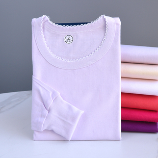 100%纯棉秋衣上衣女打底单件棉毛衫秋冬季中老年人全棉保暖内衣