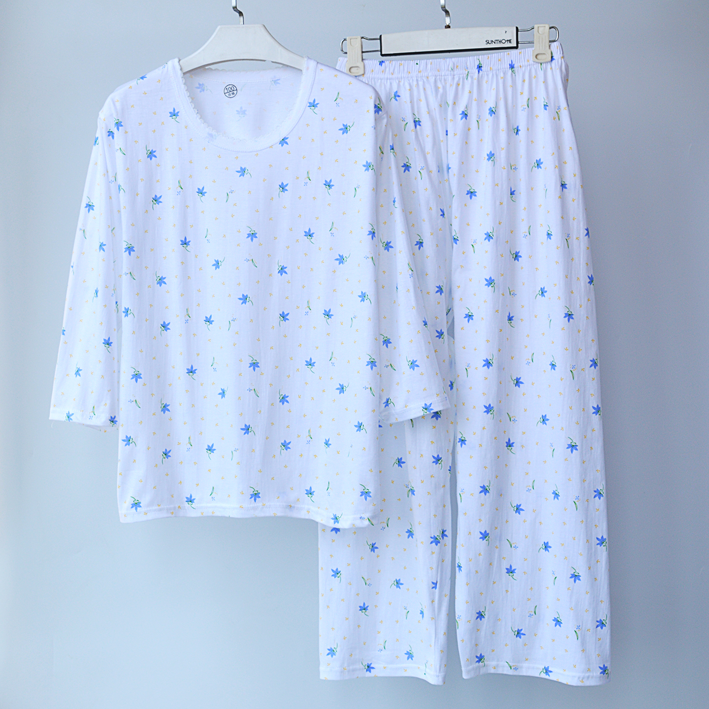 睡衣女纯棉薄款汗布套装长袖长裤中老年人妈妈100%全棉家居服汗衫