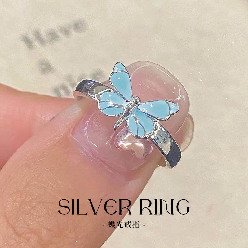 森系浪漫蝶光戒指S925银ins风