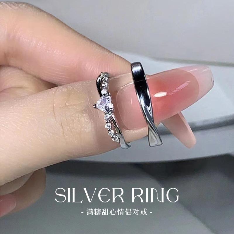 s925银满糖甜心情侣对戒免费刻字