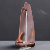 禅意紫砂高山流水倒流香炉家用个性 熏香炉室内檀香香薰炉茶宠摆件