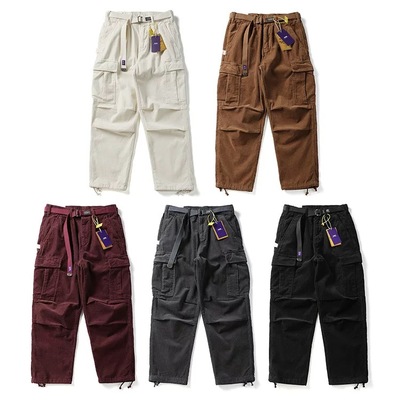 重磅纯棉灯芯绒工装裤男秋冬季直筒休闲裤美式复古日系潮口袋长裤