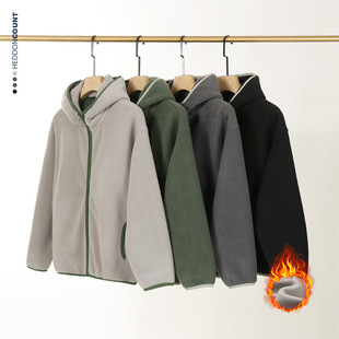 连帽卫衣男户外摇粒绒开衫保暖冬季衣服外套拼色加绒夹克拉链卫衣