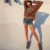 KAPITAL 平田和宏 日系保暖男女款 24AW 虎纹拼接圆领宽松长袖 毛衣