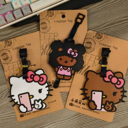 黑皮hellokitty行李牌登机牌旅行箱挂牌凯蒂猫防丢标识牌包包挂件